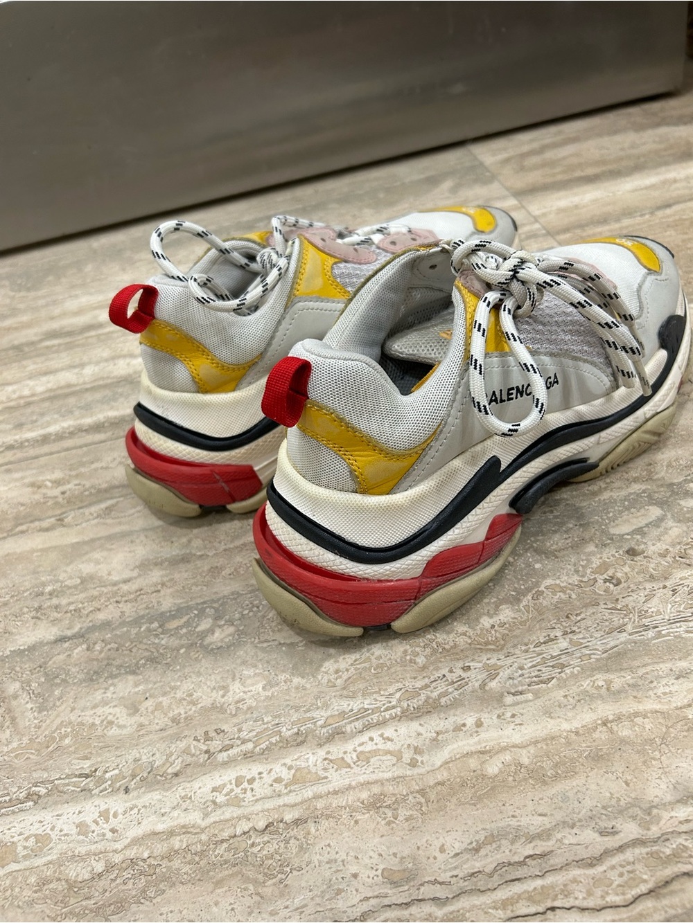 Balenciaga Triple S Multicolor Chunky Sneaker in White, Yellow, Pink, Black, Red - Picture 4 of 9
